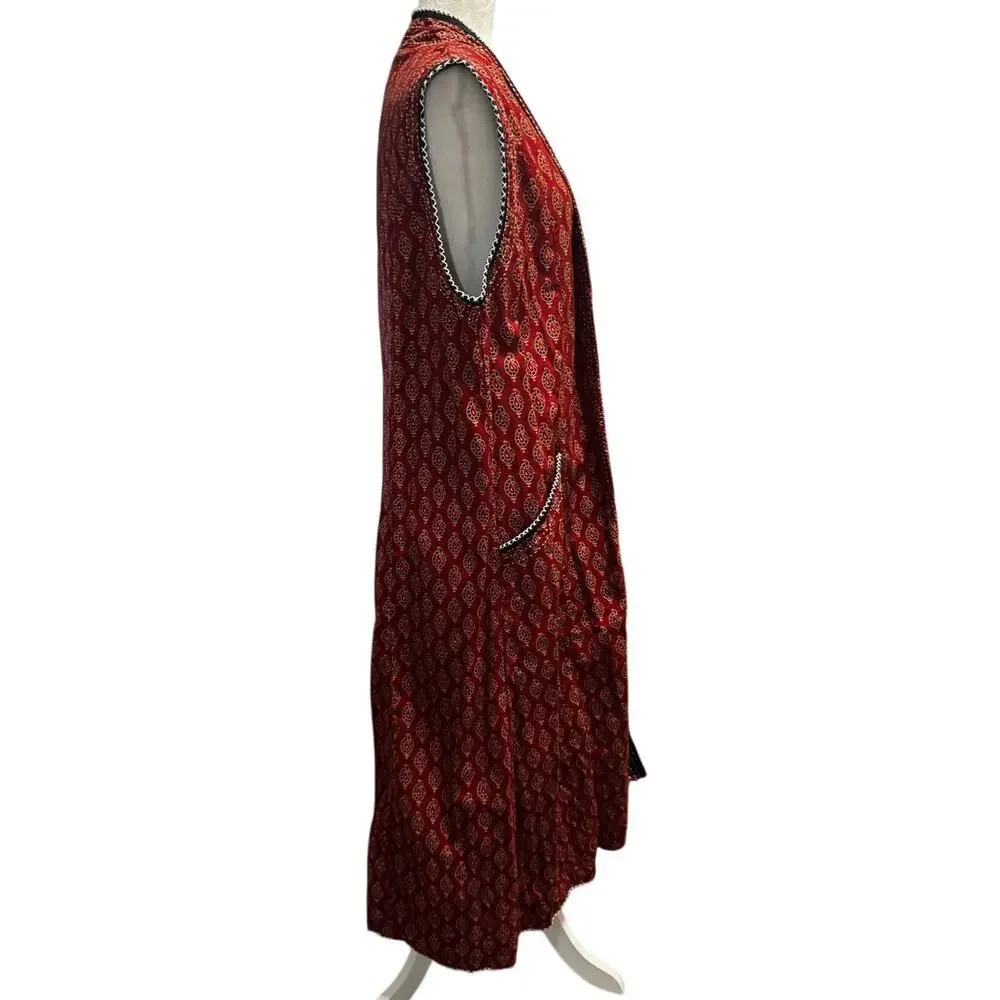 Orvis Indian Block Print Full Length Sleeveless Duster Vest – 100% Cotton (L) - Picture 3 of 7